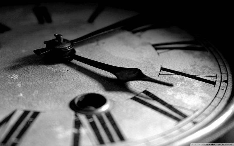 Old clock, black and white, old, time, vintage, HD wallpaper