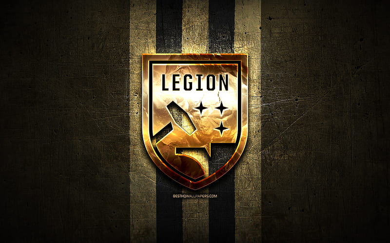 Birmingham Legion FC, golden logo, USL, brown metal background, american soccer club, United Soccer League, Birmingham Legion logo, soccer, USA, HD wallpaper