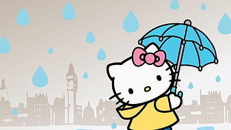 Hello Kitty With Blue Umbrella Hello Kitty, HD wallpaper