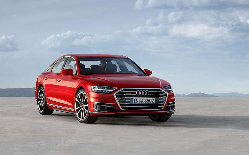 Audi A8, 2018, Front view, red, sedan, luxury cars, red A8, Audi, HD wallpaper