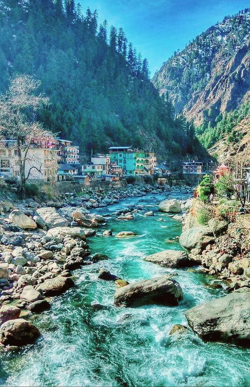 Himachal , mountain, waterfall, HD phone wallpaper