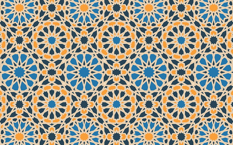 blue orange islamic texture, islamic background, flowers islamic texture, retro islamic texture, islamic pattern, HD wallpaper