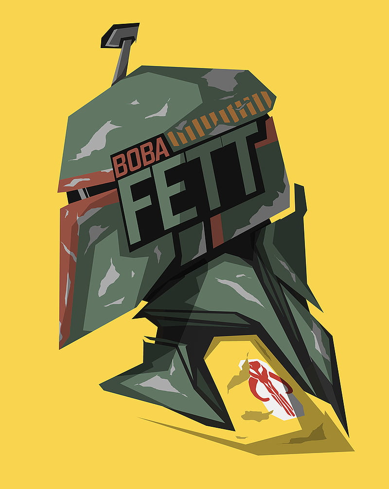 Boba Fett, yellow background, bounty hunter, helmet, science fiction, HD phone wallpaper