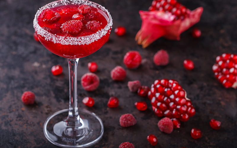 Raspberry Pomegranate cocktail, berry drinks, raspberries, pomegranate, HD wallpaper