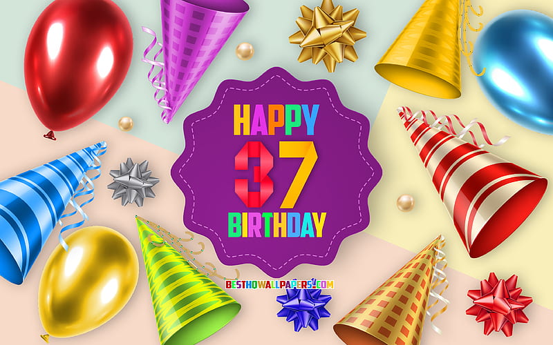 Happy 37 Years Birtay, Greeting Card, Birtay Balloon Background, creative art, Happy 37th birtay, silk bows, 37th Birtay, Birtay Party Background, Happy Birtay, HD wallpaper