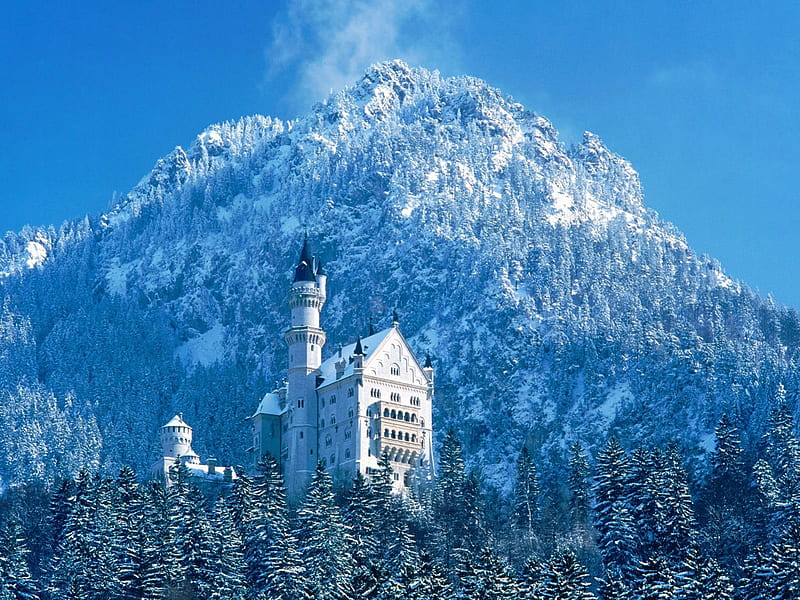 Untitled , mountain, house, neuschwanstein, snow, neuschwanstein castle, HD wallpaper