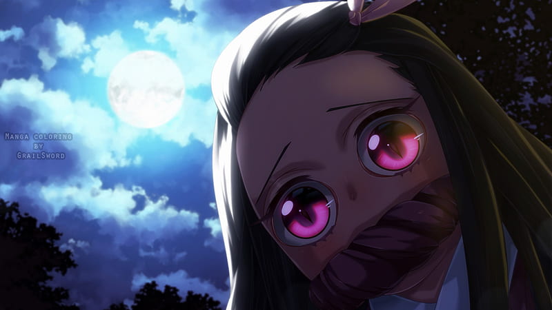 Demon Slayer Nezuko Kamado With Background Of Moon Sky And Clouds Anime, HD wallpaper