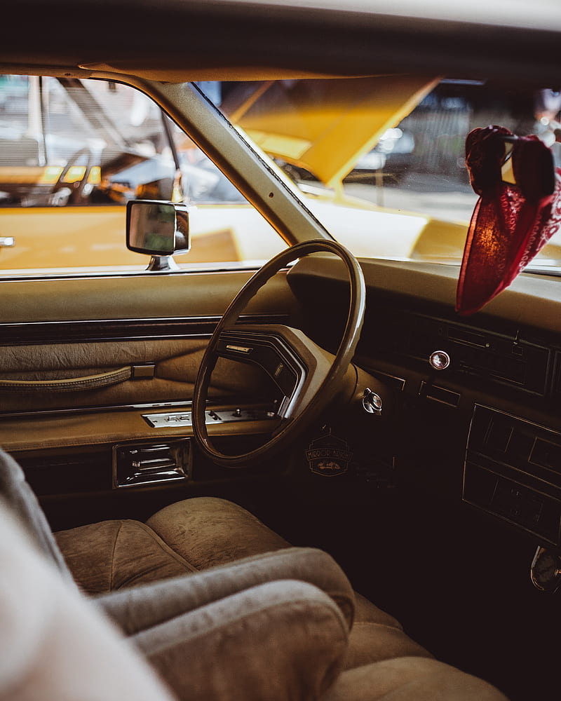 car, vintage, salon, interior, steering wheel, HD phone wallpaper