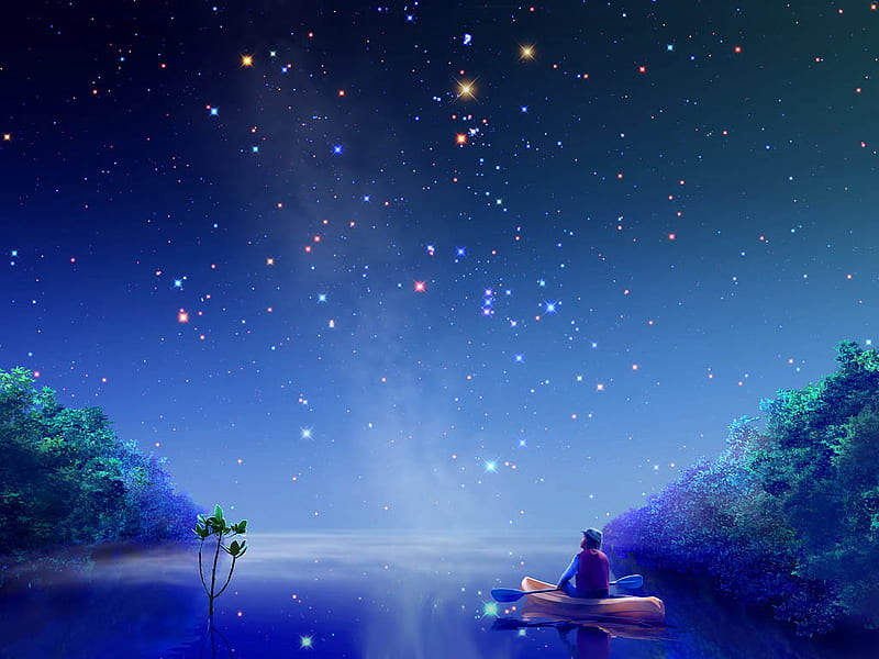 Boat in the Water, fantasy, 3d, ocean, sky, blue, HD wallpaper