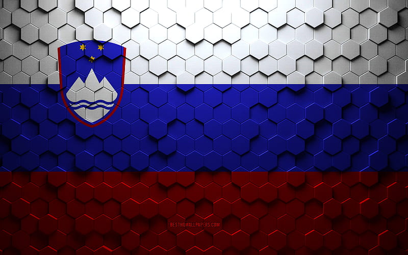 Flag of Slovenia, honeycomb art, Slovenia hexagons flag, Slovenia, 3d hexagons art, Slovenia flag, HD wallpaper