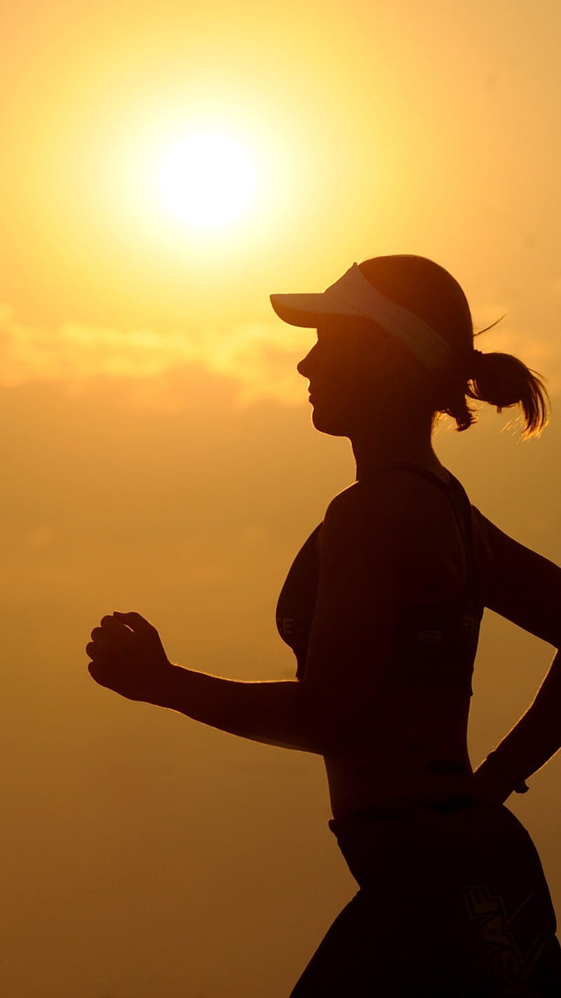 Jogging , woman, sunlight, sun, morning, silhoutte, HD phone wallpaper