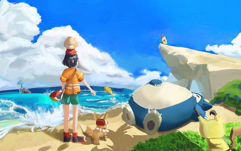 Pokémon, Video Game, Eevee (Pokémon), Snorlax (Pokémon), Pokémon: Sun And Moon, Selene (Pokémon), HD wallpaper