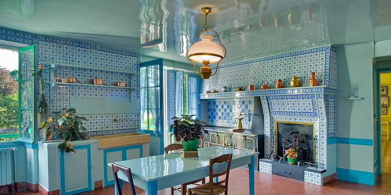 Claude Monet~Kitchen In Giverny, house, Monet, Claude, Giverny, France, kitchen, HD wallpaper