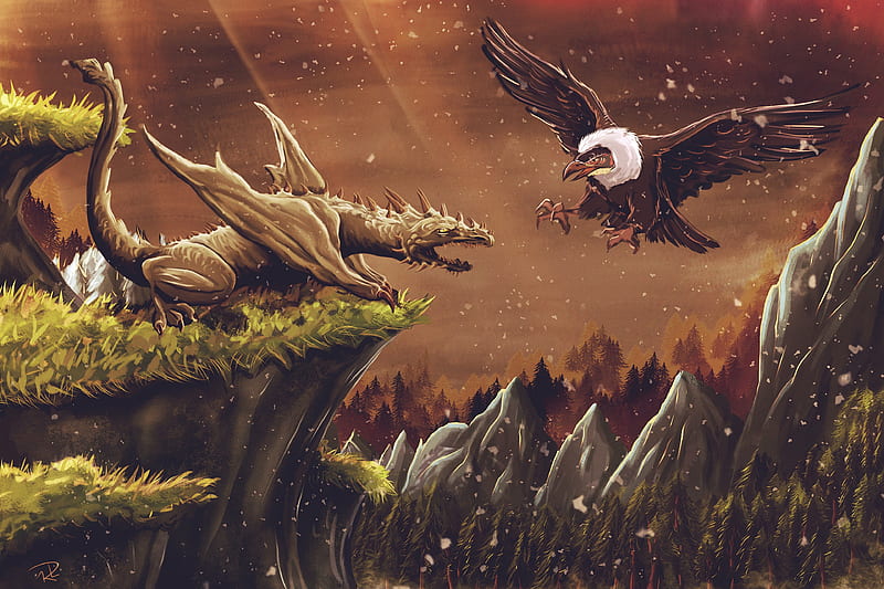dragon, vulture, bird, art, fiction, HD wallpaper