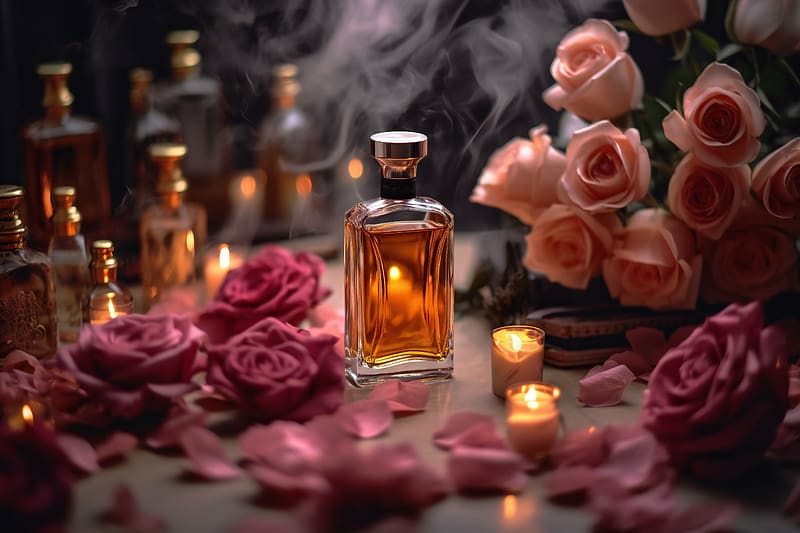 Perfume bottle and roses, Lifestyle, Roses, Fragrant, Aromatic, HD wallpaper