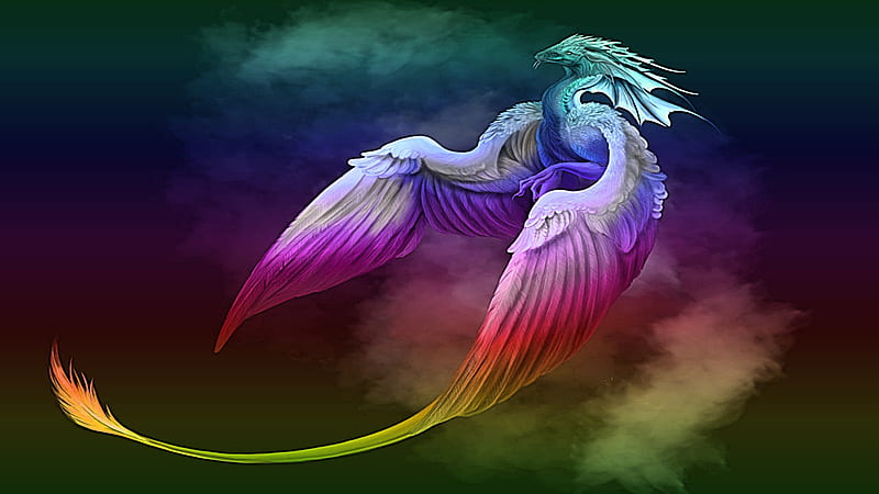 Fantasy Colorful Dragon Is Flying Above Dreamy, HD wallpaper