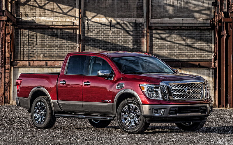 Nissan Titan, 2020, red pickup, exterior, front view, new red Titan, japanese cars, Nissan, HD wallpaper