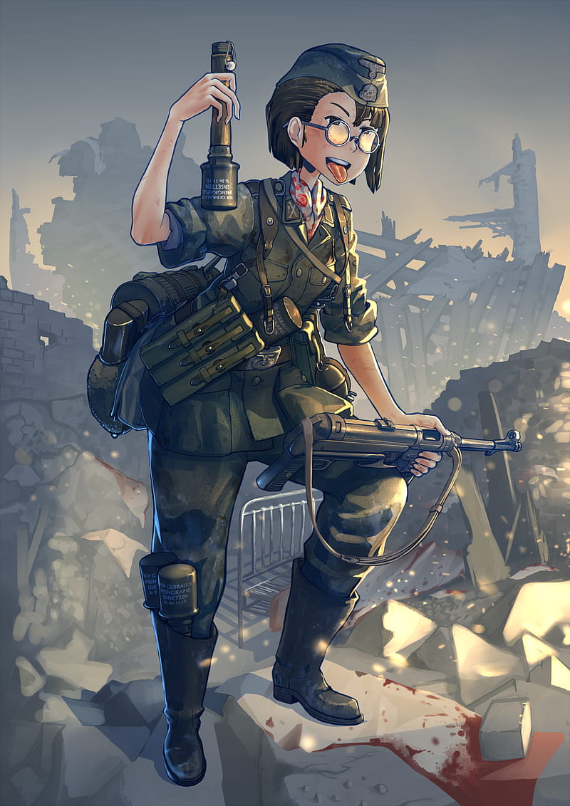 Anime, anime girls, waffen ss, Nazi, German Army, short hair, glasses,  World War II, HD phone wallpaper | Peakpx