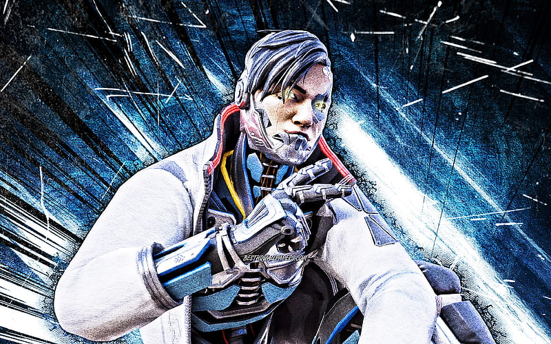Whitelisted Crypto, grunge art, Apex Legends, Apex Legends characters, The Adrenaline Junkie, Whitelisted, blue abstract rays, Whitelisted Crypto Skin, Whitelisted Crypto Apex Legends, HD wallpaper