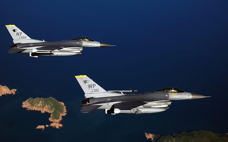 two f 16 fighting falcon-Military aircraft, HD wallpaper