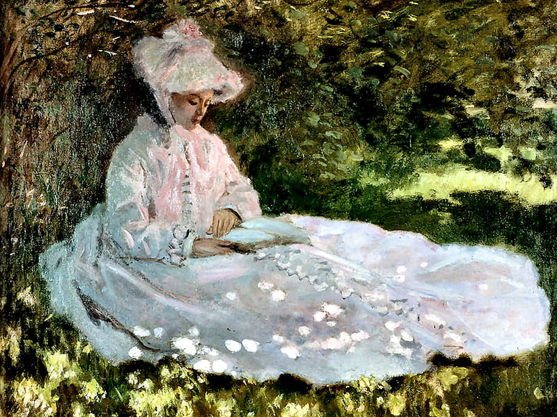 A Woman Reading F, art, Old Master, Monet, Claude Monet, bonito, illustration, artwork, painting, wide screen, portrait, lady, HD wallpaper