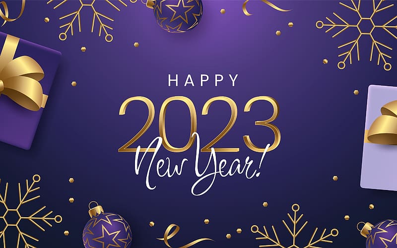 Happy New Year!, purple, gifts, 2023, new year, HD wallpaper