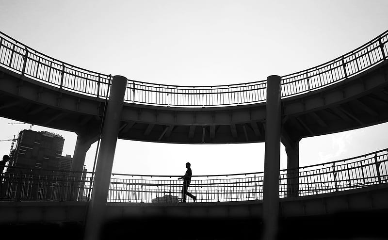 Silhouette of Man Standing on the Stairs, HD wallpaper
