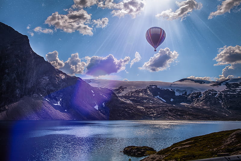 Norway Lake Landscape Air Balloon , lake, landscape, norway, nature, graphy, air-balloon, HD wallpaper