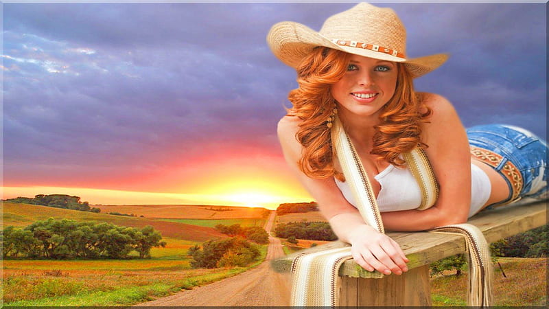 Cowgirl For Jake, pretty, redheaded, cowgirl, redhead, ginger, red head, bonito, woman, women, beauty, gorgeous, gal, babe, female, lovely, redhair, red hair, cow girl, country, sexy, lady, HD wallpaper