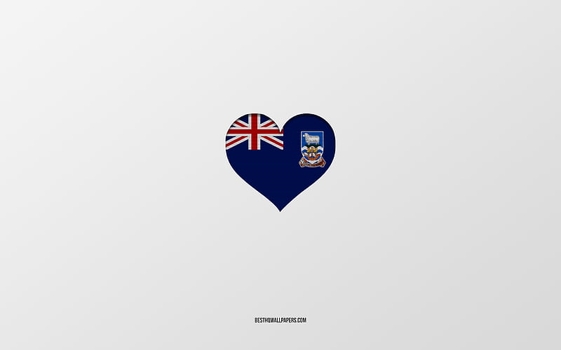 I Love Falkland Islands, South America countries, Falkland Islands, gray background, Falkland Islands flag heart, favorite country, Love Falkland Islands, HD wallpaper