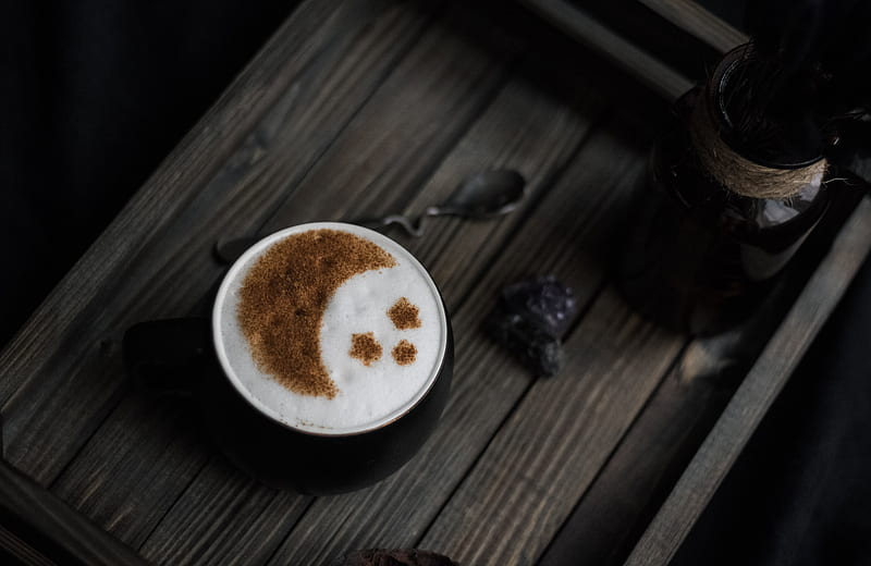 cappuccino, coffee, foam, cup, decor, HD wallpaper