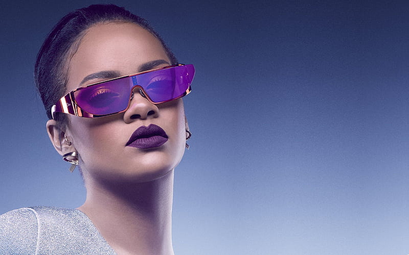 Rihanna, American singer, pop singer, portrait, beautiful woman, makeup, purple glasses, dior, Robyn Rihanna Fenty, HD wallpaper