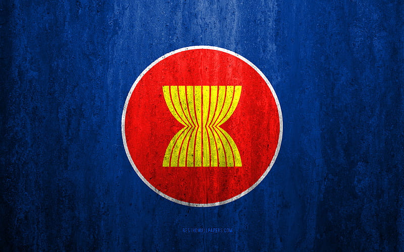 Flag of Association of Southeast Asian Nations stone background, grunge flag, Asia, Association of Southeast Asian Nations flag, grunge art, national symbols, international organizations, stone texture, HD wallpaper