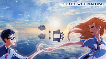 Shigatsu Wa Kimi No Uso, guy, music, butterflies, sky, clouds