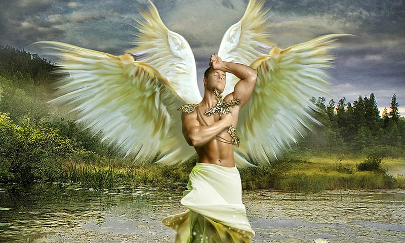Absolution, christian, Forgive, bonito, whites, Wings, male, Cross, Heavenly, warrior, Angel, HD wallpaper