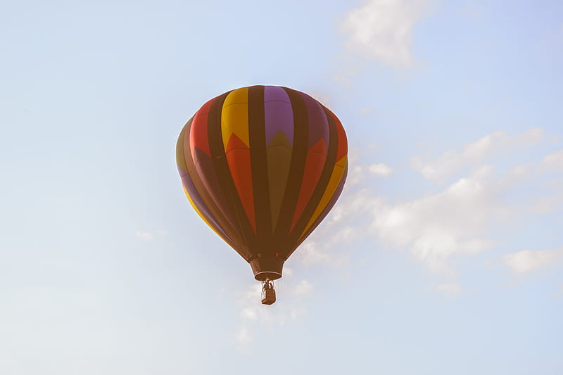 low angle of red and black hot air ballon, HD wallpaper