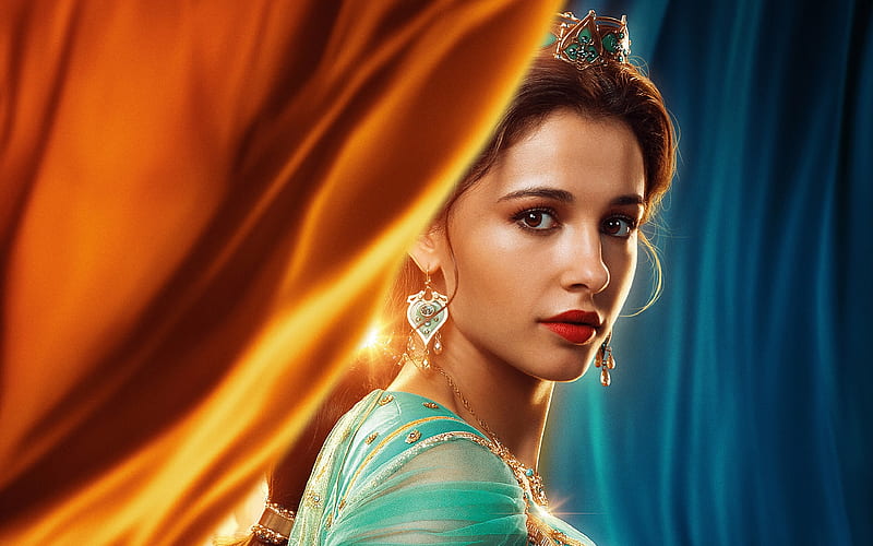 Aladdin, 2019, Princess Jasmine promo, poster, main characters, Naomi Scott, HD wallpaper