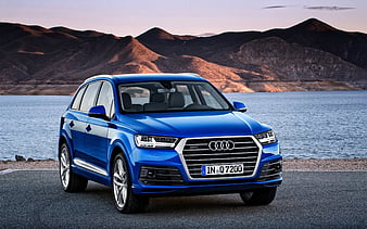 Audi Q7, 2016, S line, blue Q7, crossover Audi, HD wallpaper