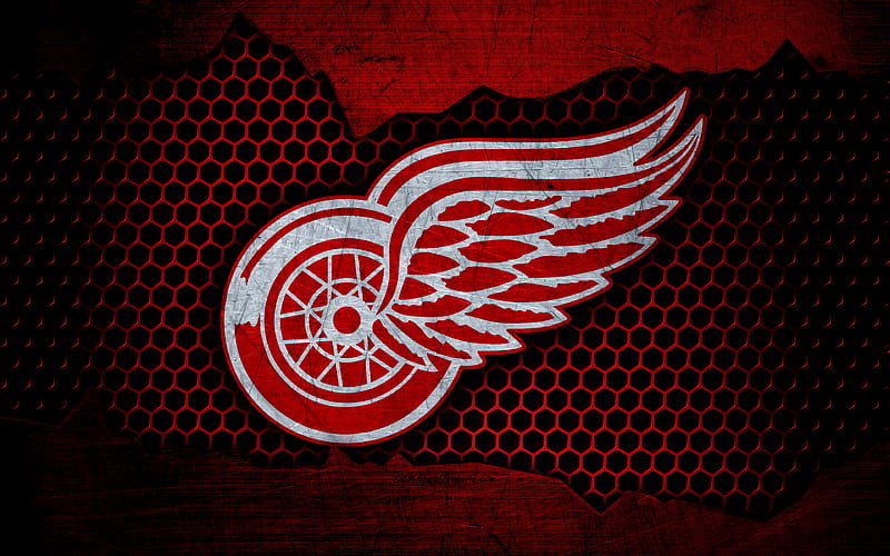 Detroit Red Wings logo, NHL, hockey, Eastern Conference, USA, grunge, metal texture, Atlantic Division, HD wallpaper