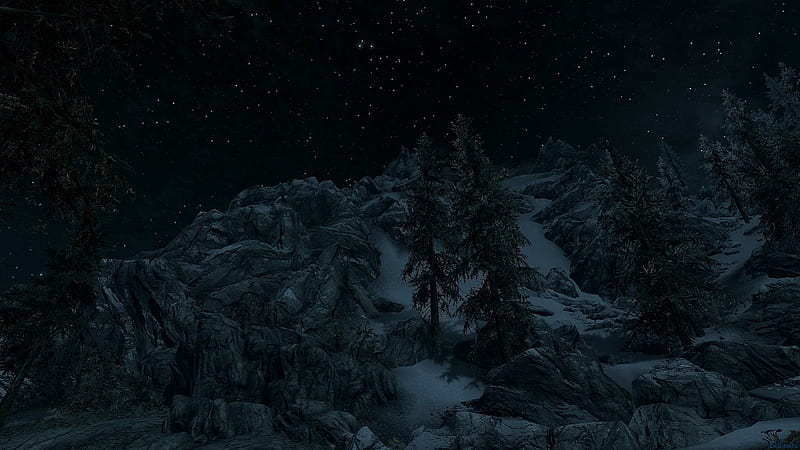 Winter stars (beautiful fullscreen!), stars, pretty, lovely, bonito, sky, winter, mountain, snow, night, HD wallpaper