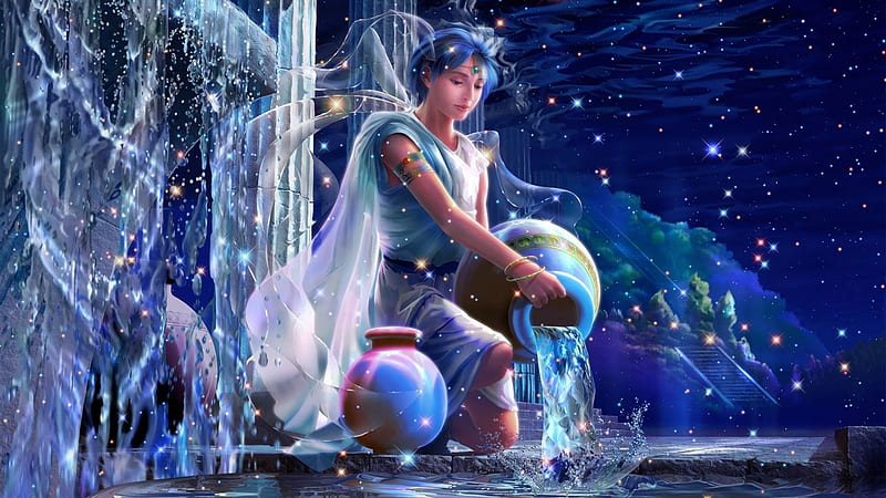 Boy Animation With Water Pot Aquarius, HD wallpaper