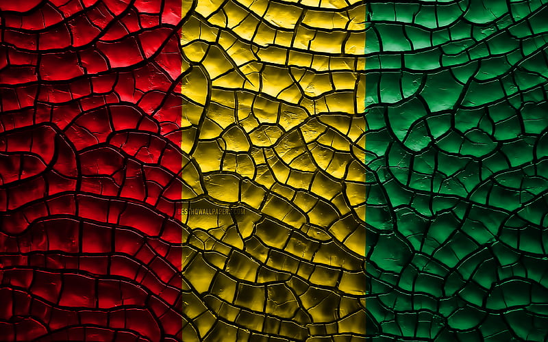 Flag of Guinea cracked soil, Africa, Guinea flag, 3D art, Guinea, African countries, national symbols, Guinea 3D flag, HD wallpaper