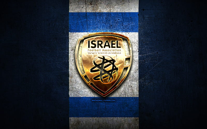 Israel National Football Team, golden logo, Europe, UEFA, green metal background, Israeli football team, soccer, IFA logo, football, Israel, HD wallpaper
