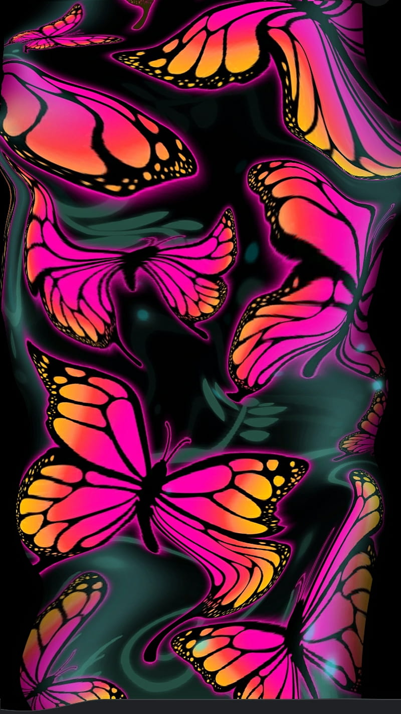 Motion , background, butterfly, flight, fun, insect, nature, neon, optical, pink, yellow, HD phone wallpaper
