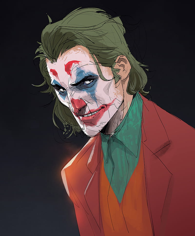 Joker, man, makeup, clothes, costume, red, green, orange, black, HD phone wallpaper