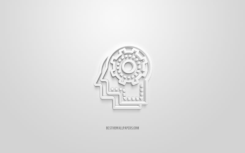 Brain with gears 3d icon, white background, 3d symbols, Education, creative 3d art, 3d icons, Education sign, Education 3d icons, gears 3d icon, HD wallpaper