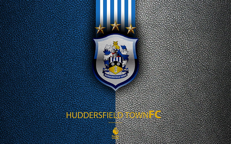 Huddersfield Town FC English football club, leather texture, Premier League, logo, emblem, Huddersfield, England, UK, football, HD wallpaper