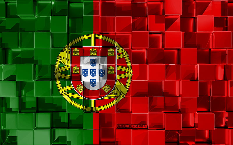 Flag of Portugal, 3d flag, 3d cubes texture, Flags of European countries, Portugal 3d flag, Portuguese flag, 3d art, Portugal, Europe, 3d texture, HD wallpaper
