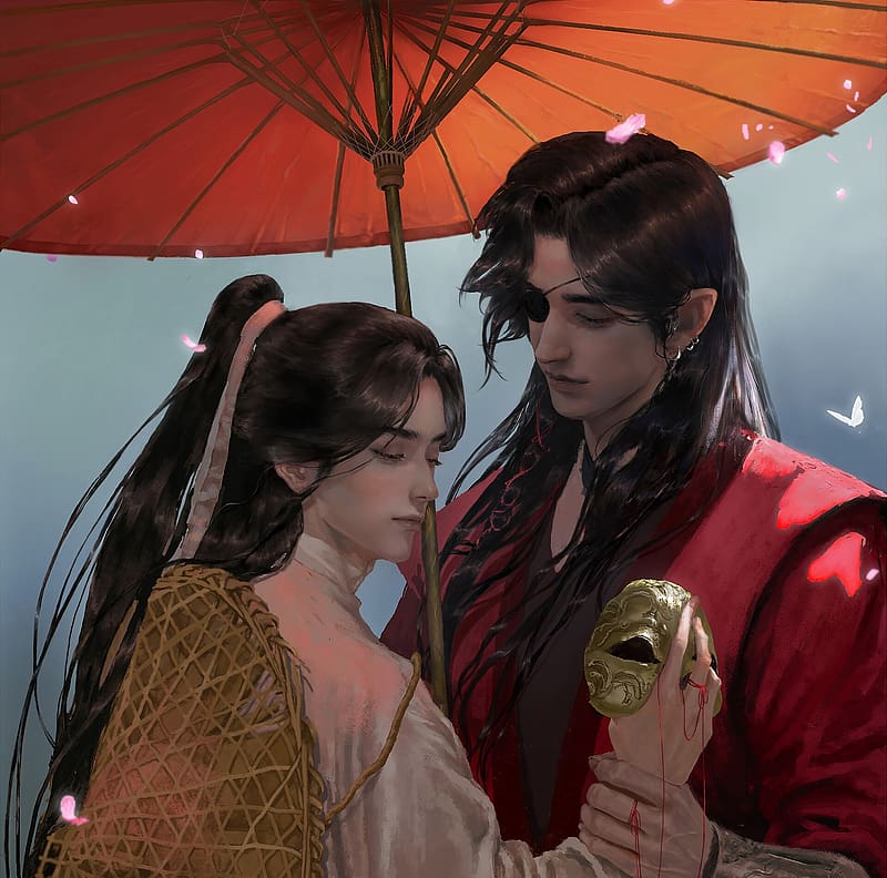 Fantasy couple, girl, hand, umbrella, asian, mask, sixue, man, parasol ...