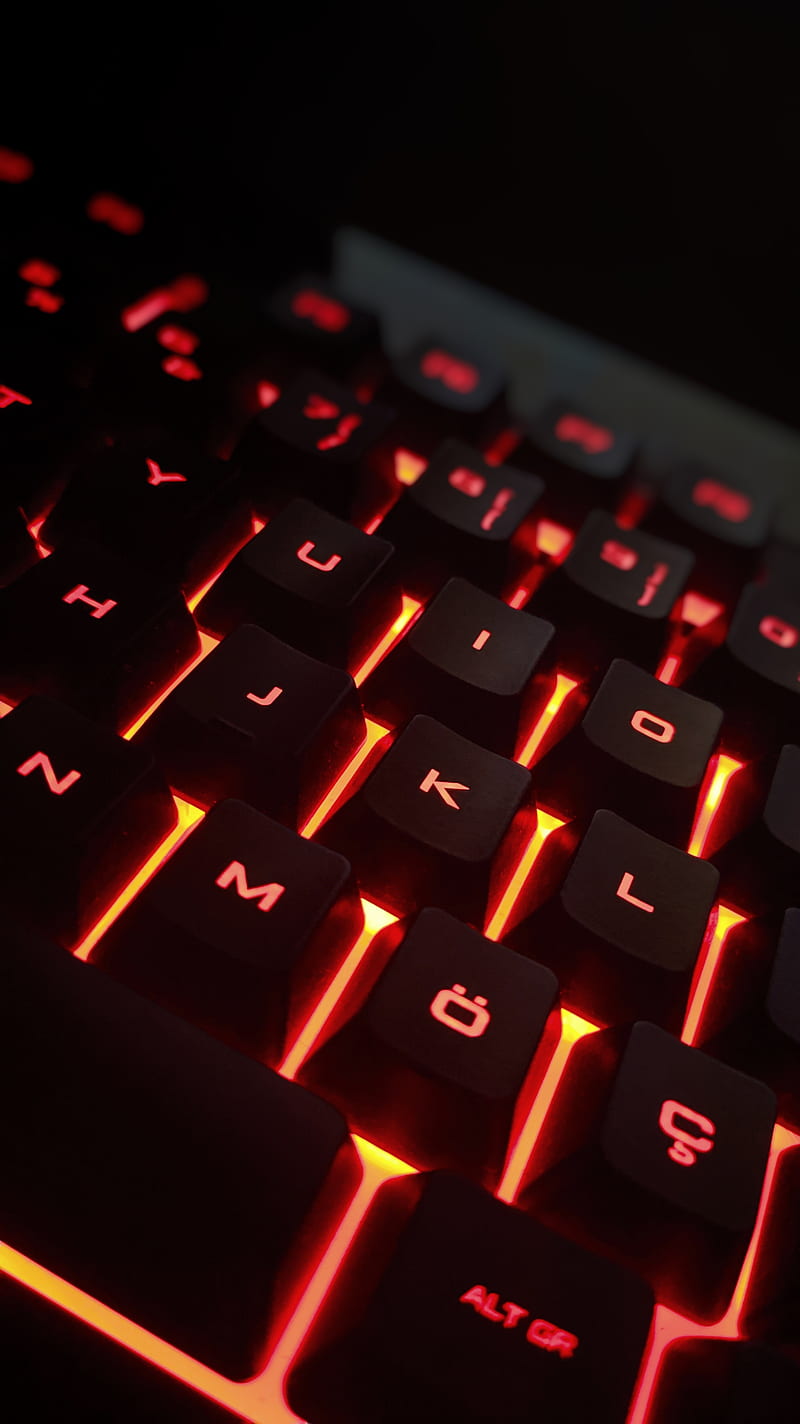Red Keyboard, black, computer, darkness, gamer, gaming, keyboard, lightning, red, technology, HD phone wallpaper